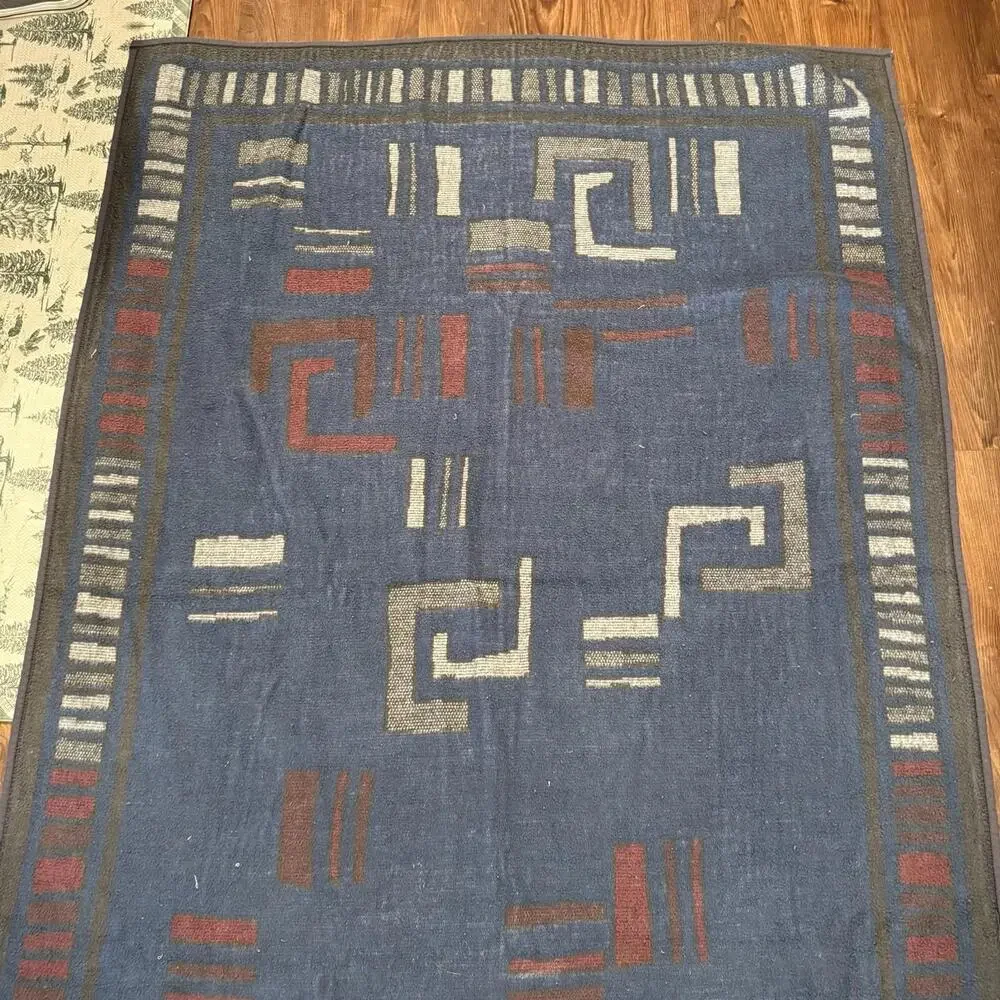 Vintage 90s RARE Biederlack Reversible Geometric Southwestern Art Blanket 73x51‎